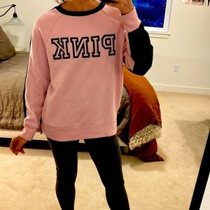 PINK pink and dark gray crew sweatshirt, color block. Small, perfect condition.